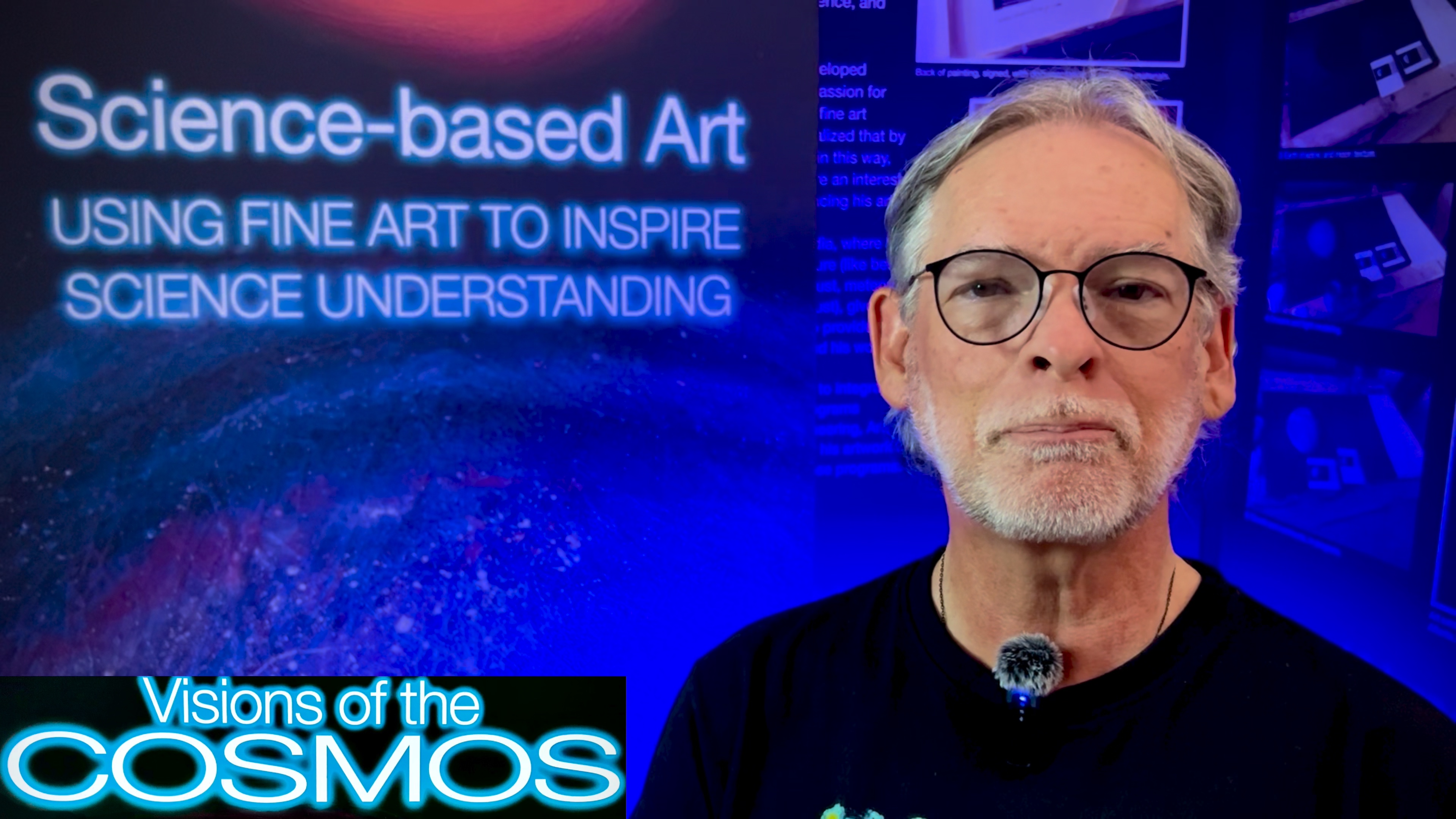 E. Lee Wilson, Jr. beside his Science-Based Art display in the approved YouTube still.
